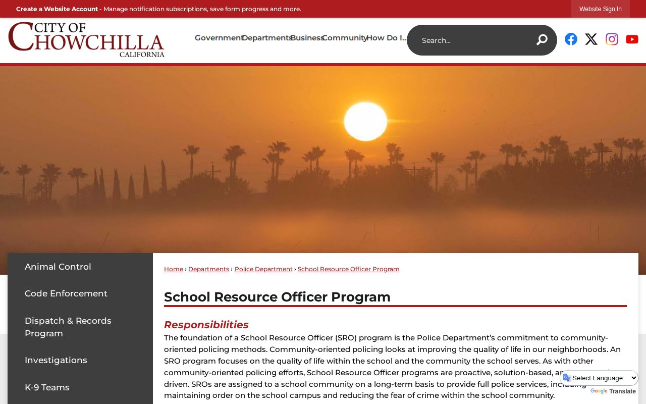 Chowchilla Police Department official arrest records contact page