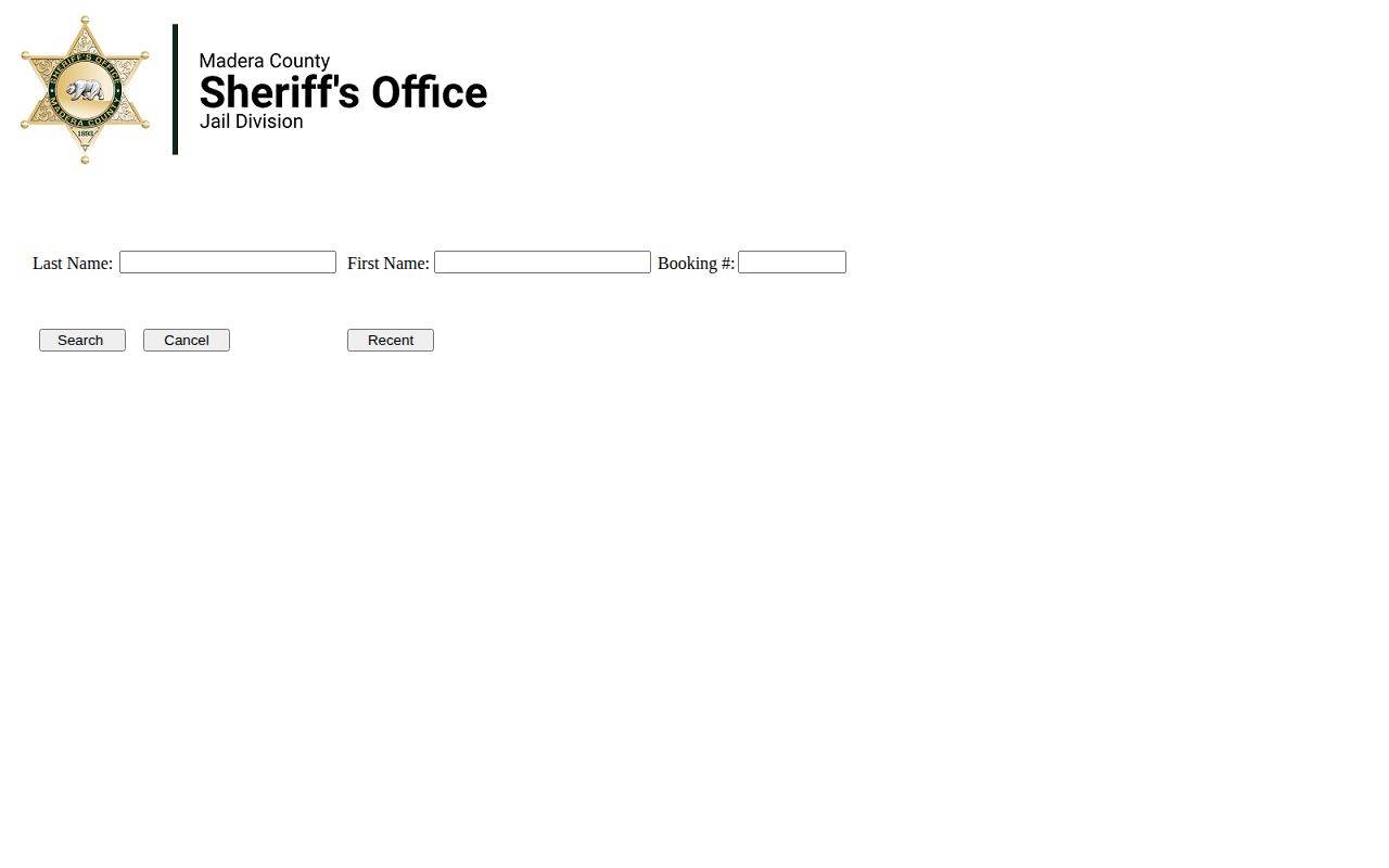 Madera County busted booking roster and Recent search interface