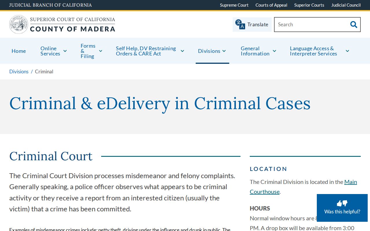 Madera County warrant and criminal record court fallback